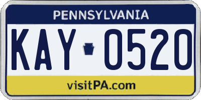 PA license plate KAY0520