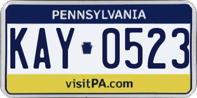 PA license plate KAY0523