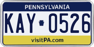 PA license plate KAY0526