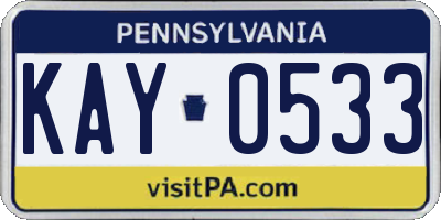 PA license plate KAY0533