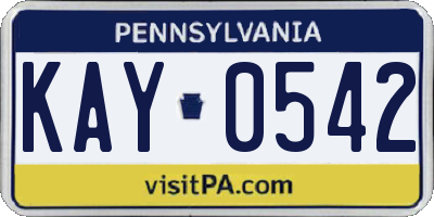 PA license plate KAY0542