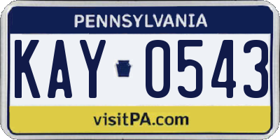 PA license plate KAY0543