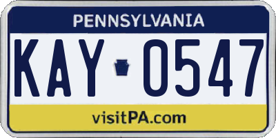 PA license plate KAY0547