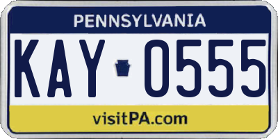 PA license plate KAY0555