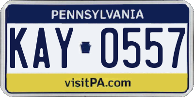 PA license plate KAY0557
