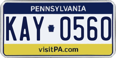PA license plate KAY0560