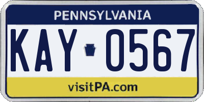 PA license plate KAY0567