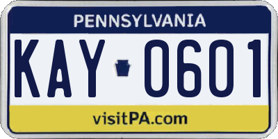 PA license plate KAY0601