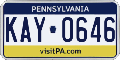 PA license plate KAY0646
