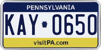 PA license plate KAY0650