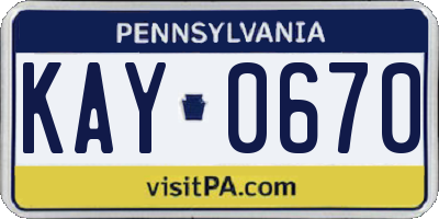 PA license plate KAY0670