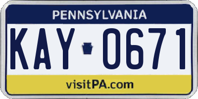 PA license plate KAY0671