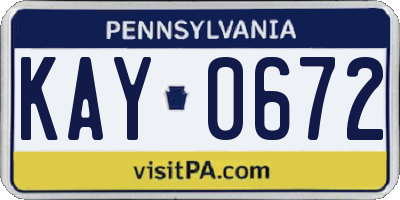 PA license plate KAY0672
