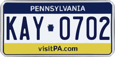 PA license plate KAY0702