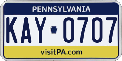 PA license plate KAY0707
