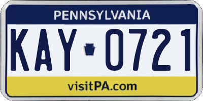 PA license plate KAY0721