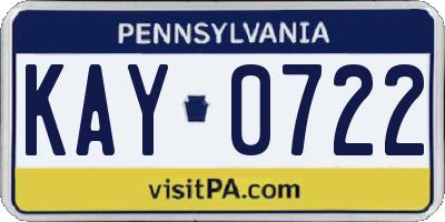 PA license plate KAY0722