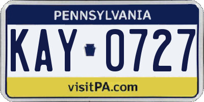 PA license plate KAY0727