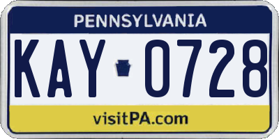 PA license plate KAY0728