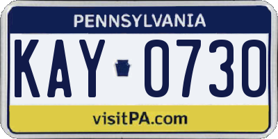 PA license plate KAY0730