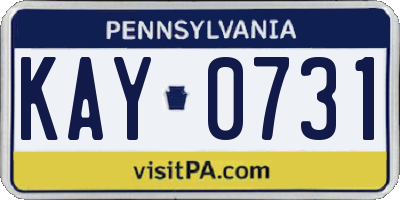 PA license plate KAY0731