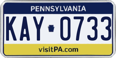 PA license plate KAY0733