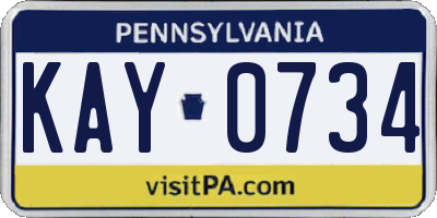 PA license plate KAY0734