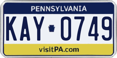 PA license plate KAY0749