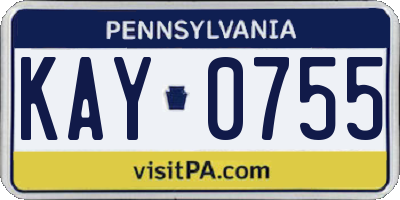 PA license plate KAY0755