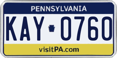 PA license plate KAY0760