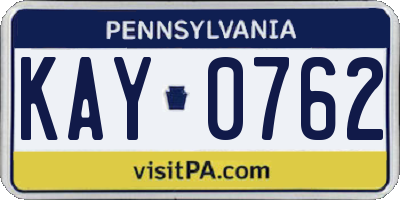 PA license plate KAY0762