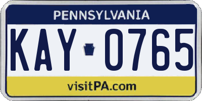 PA license plate KAY0765