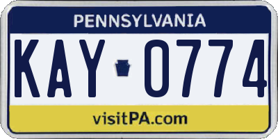 PA license plate KAY0774