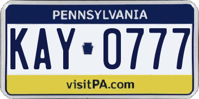 PA license plate KAY0777