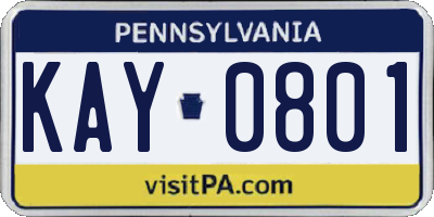 PA license plate KAY0801
