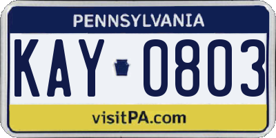 PA license plate KAY0803
