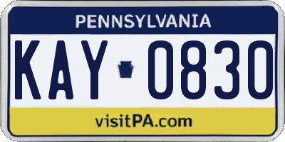 PA license plate KAY0830