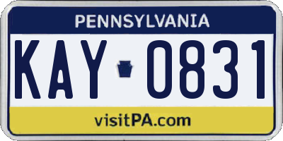 PA license plate KAY0831
