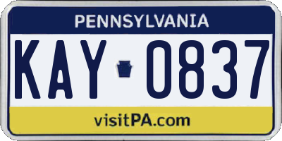 PA license plate KAY0837