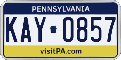 PA license plate KAY0857