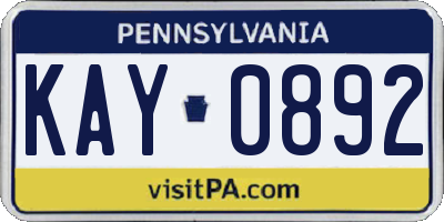 PA license plate KAY0892