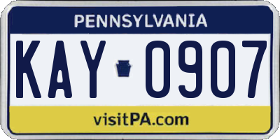 PA license plate KAY0907