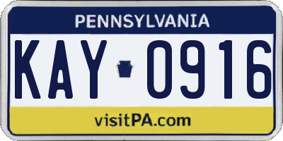 PA license plate KAY0916