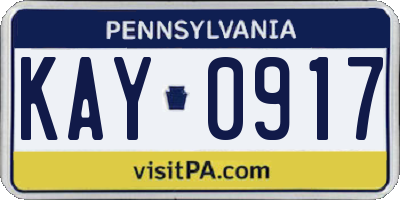 PA license plate KAY0917