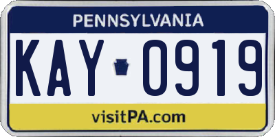 PA license plate KAY0919