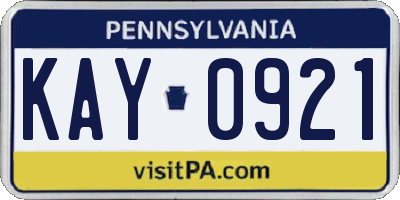 PA license plate KAY0921