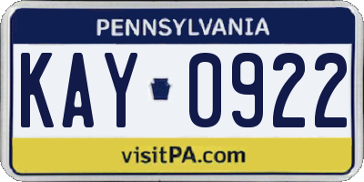 PA license plate KAY0922