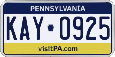 PA license plate KAY0925