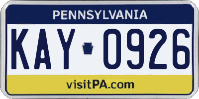 PA license plate KAY0926
