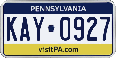 PA license plate KAY0927
